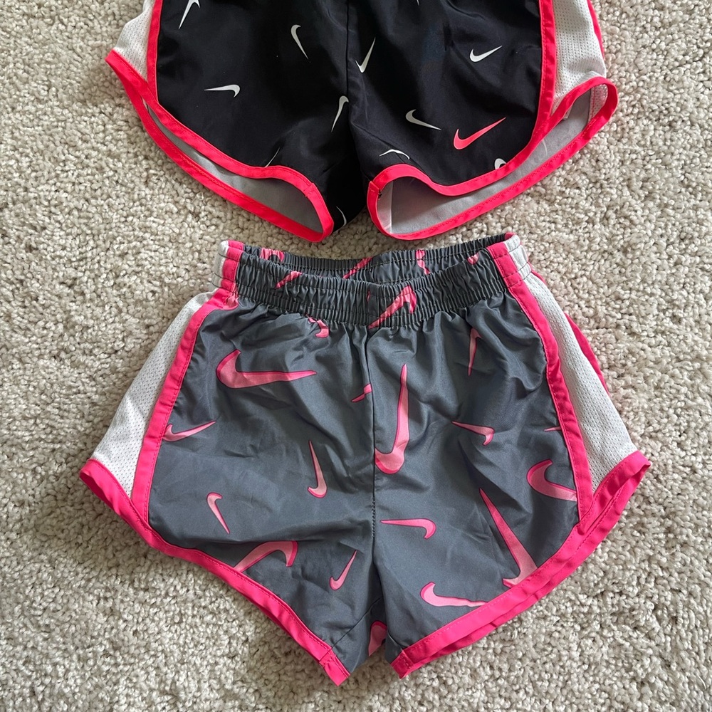 Nike Girls' Athletic Shorts Set - Black and Gray with Pink Accents Size 3T